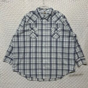 Ely Cattleman Shirt Big‎ Man 4X Big 20/5x36 Plaid Pearl Snap Cowboy Blue/white